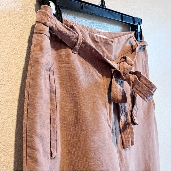 Aritzia Wilfred Cauchy Linen Blend High Rise Belted Cropped Pants Brown Size 4 - Picture 2 of 10